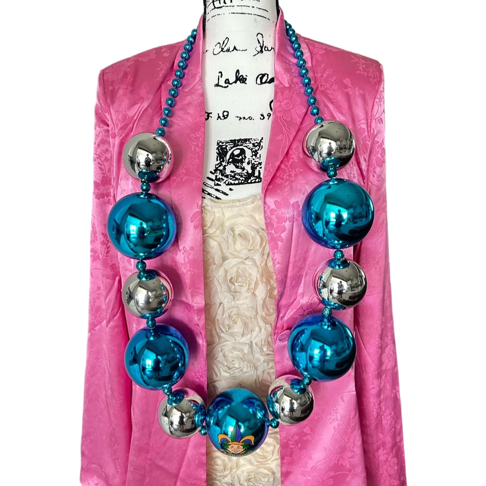Endymion Mardi Gras Blue and Silver Beaded Necklace